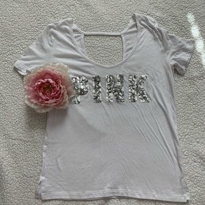 VS PINK Scoop neck Bling Sequin Open Back Shirt